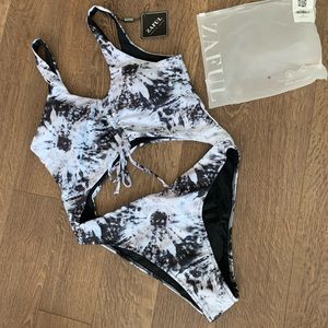 Zaful One Piece Swimsuit, L Black & White Marble